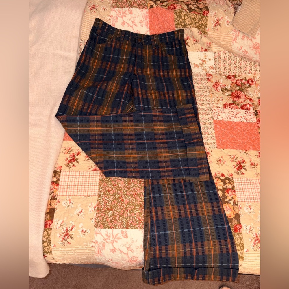 Levi's Sta-Prest Plaid Trousers in Navy and Orange